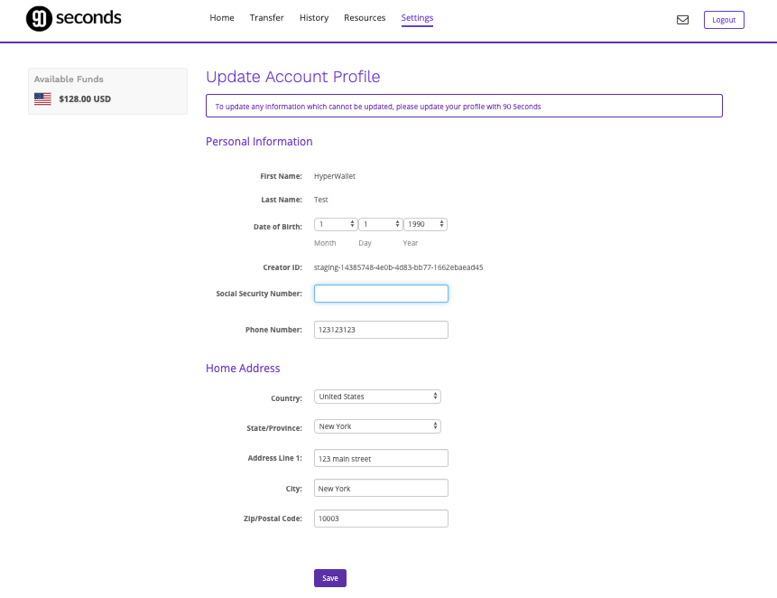 Mise à jour du profil du compte