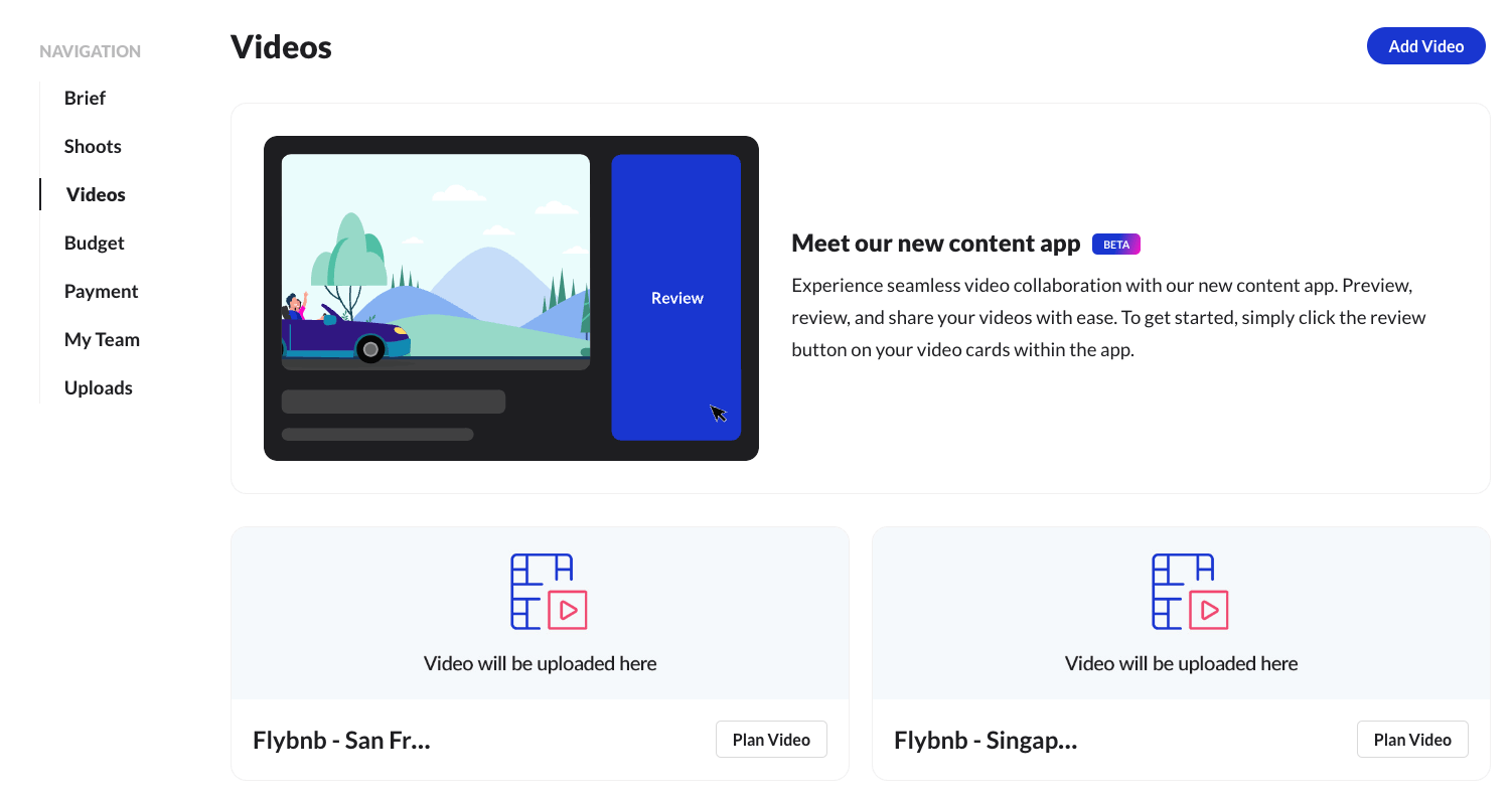 If you're the editor for the San Francisco video, select 'Flybnb - San Francisco.'