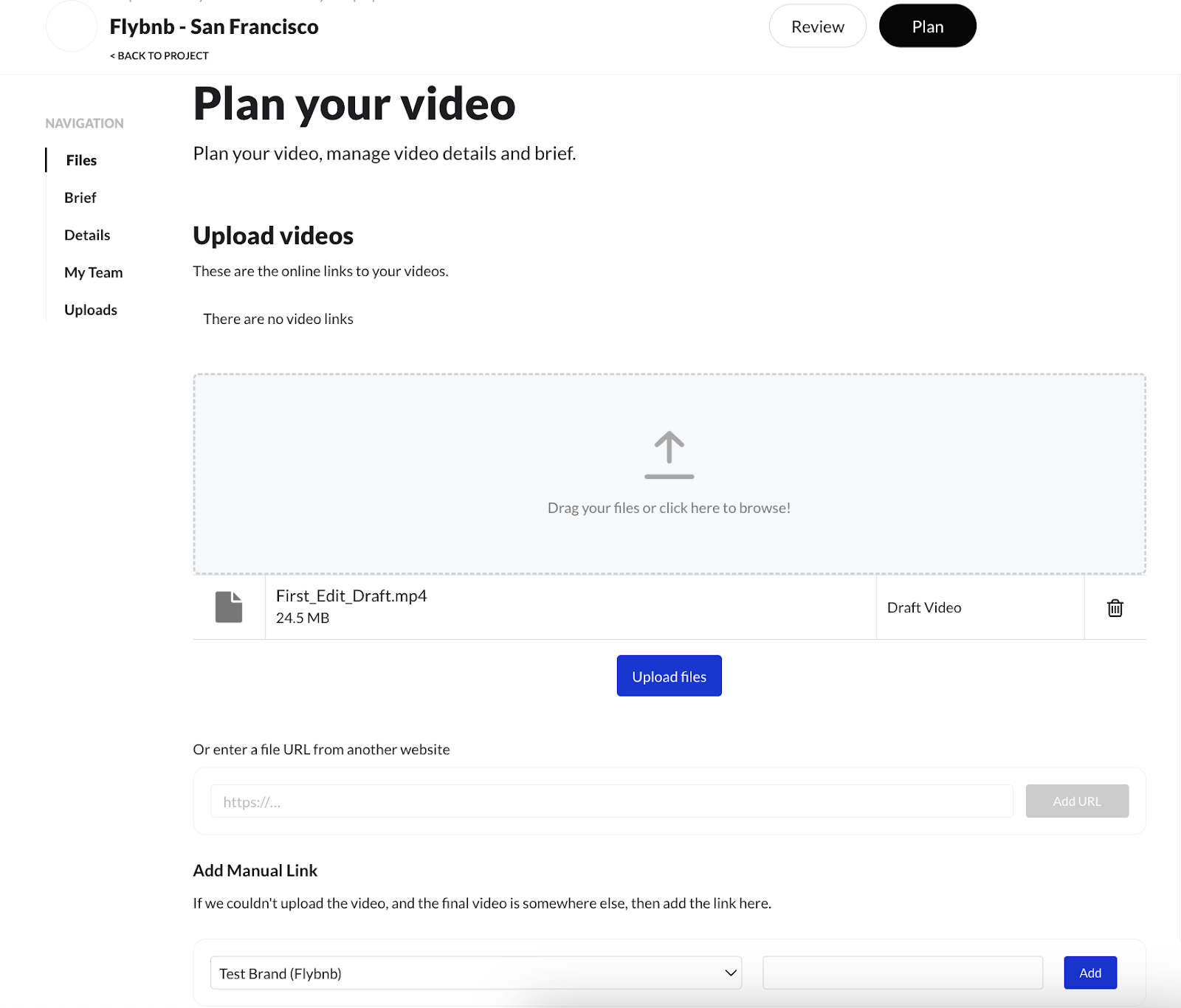 在標題為“上傳視頻”的第一部分下，按兩下灰色框以選擇並上傳您的編輯。