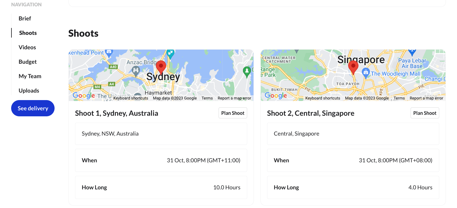 Jika anda mengambil bahagian dalam Sydney shoot, klik pada 'Shoot 1, Sydney, Australia.'